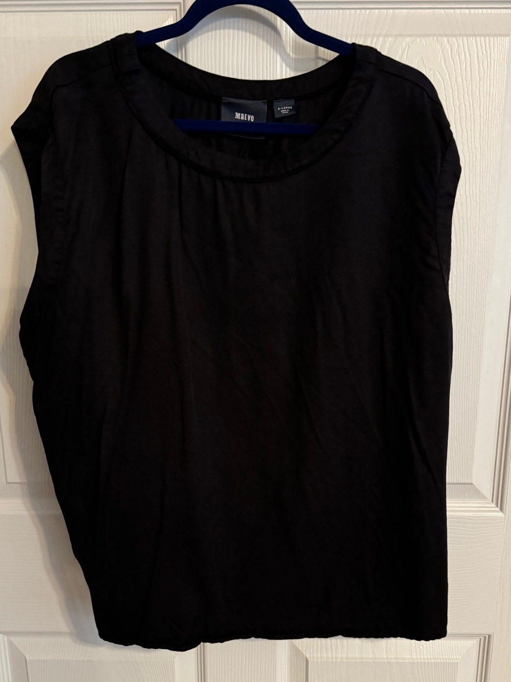 Maeve by Anthropologie Black Sleeveless Blouse XL Oversized Cap Sleeve Top
